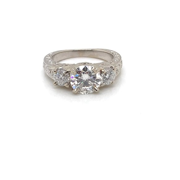 14K Gold Moissanite Three Stone Diamond Engagement Ring - Picture 1 of 4
